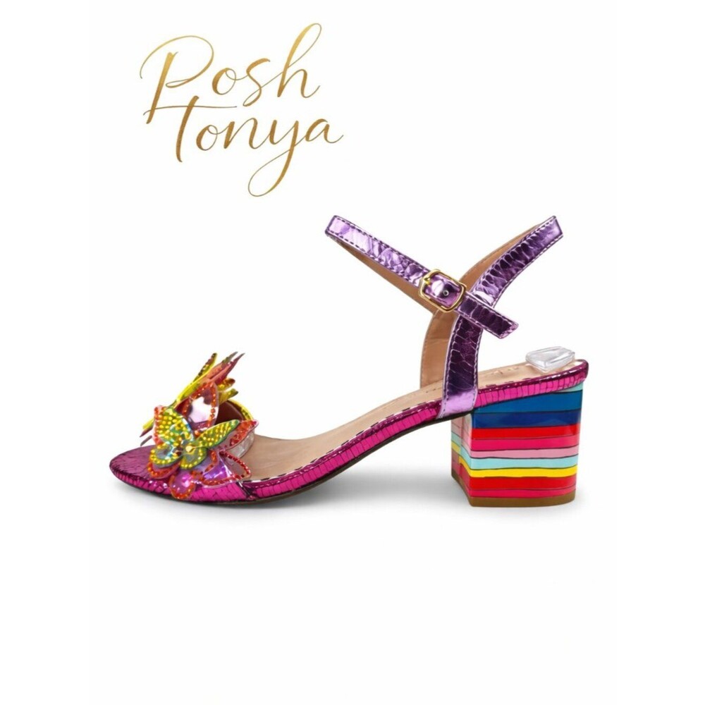 Betsey Johnson Guner Pink Butterfly Sandals Rainbow Multi Sz 7.5 Festival Resort